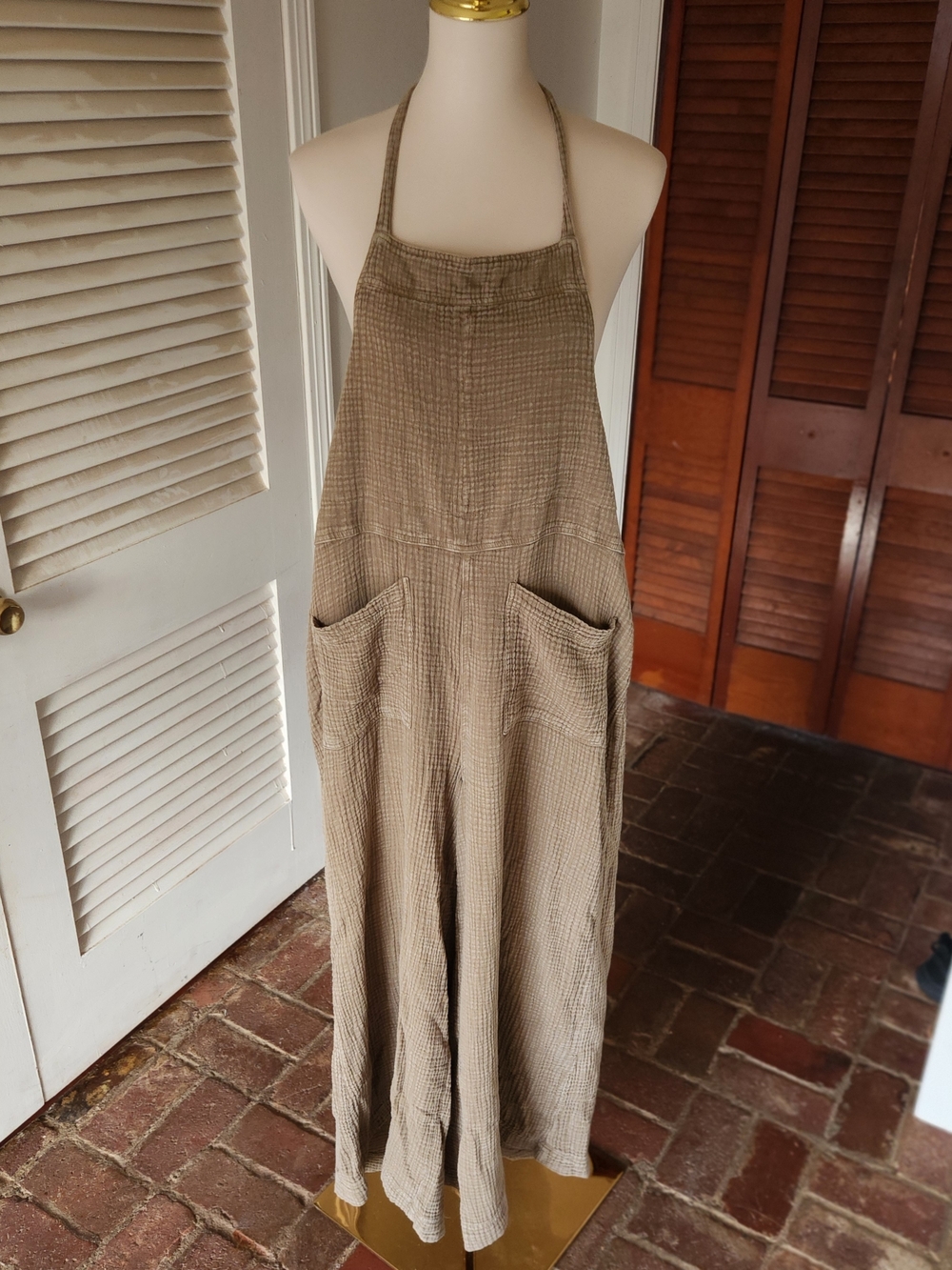 Easel Olive Wide-Leg Cotton Jumpsuit - Picture 4 of 4